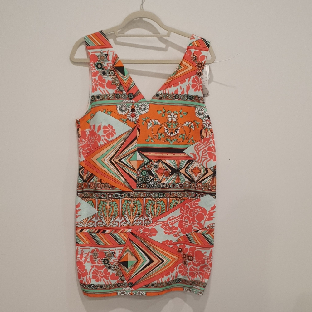 NWT MSGM Geometric Floral Mini Dress - Coral Multi Sise 44 Or Large